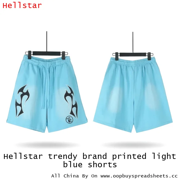 Hellstar trendy brand printed light blue shorts