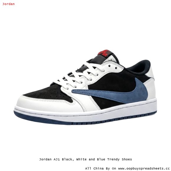 Jordan AJ1 Black, White and Blue Trendy Shoes