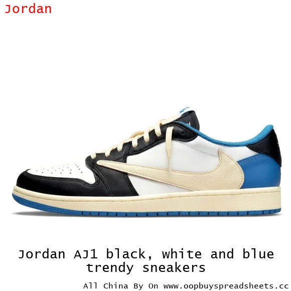 Jordan AJ1 black, white and blue trendy sneakers