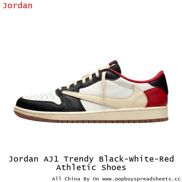 Jordan AJ1 Trendy Black-White-Red Athletic Shoes