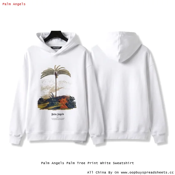 Palm Angels Palm Tree Print White Sweatshirt