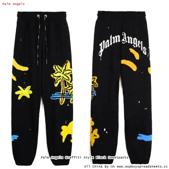 Palm Angels Graffiti Style Black Sweatpants