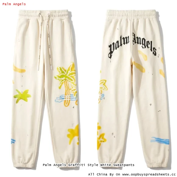 Palm Angels Graffiti Style White Sweatpants
