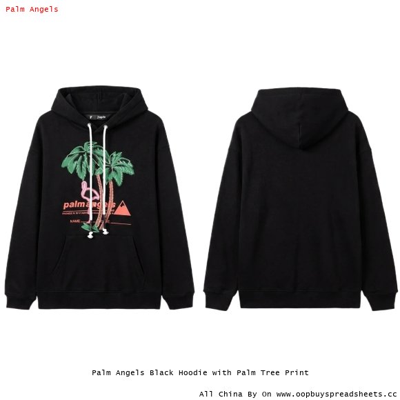 Palm Angels Black Hoodie with Palm Tree Print