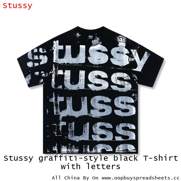 Stussy graffiti-style black T-shirt with letters
