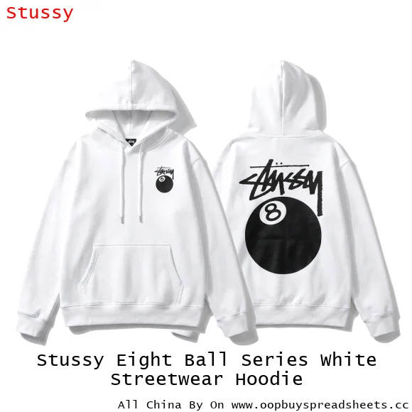 Stussy Eight Ball Series White Streetwear Hoodie