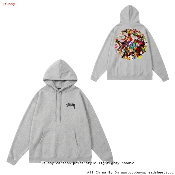 Stussy cartoon print style light gray hoodie