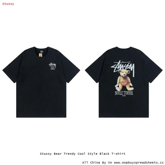 Stussy Bear Trendy Cool Style Black T-shirt
