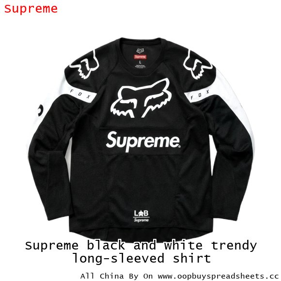 Supreme black and white trendy long-sleeved shirt