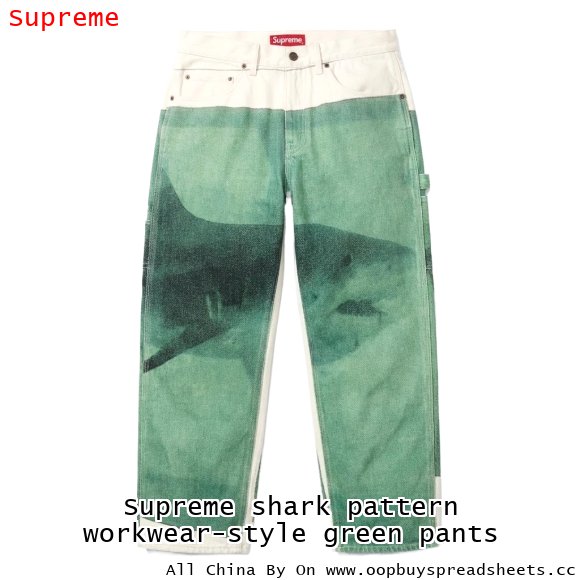 Supreme shark pattern workwear-style green pants