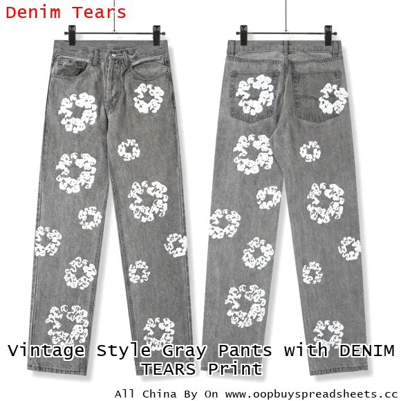 Vintage Style Gray Pants with DENIM TEARS Print