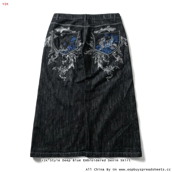 Y2K Style Deep Blue Embroidered Denim Skirt