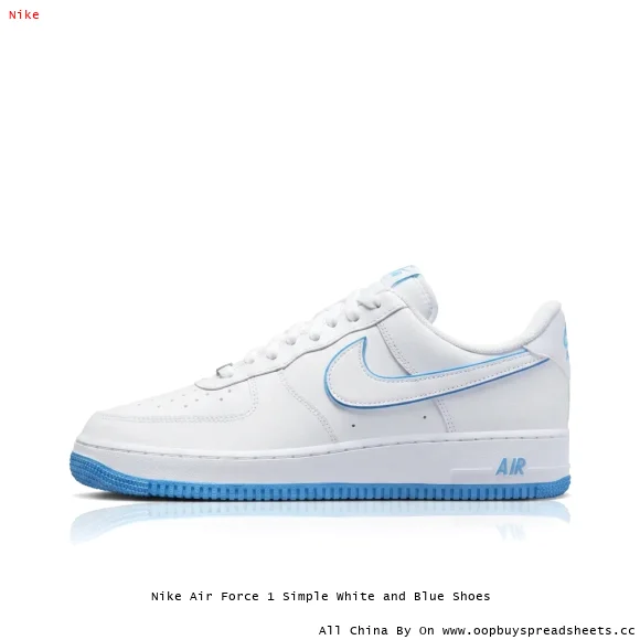 Nike Air Force 1 Simple White and Blue Shoes