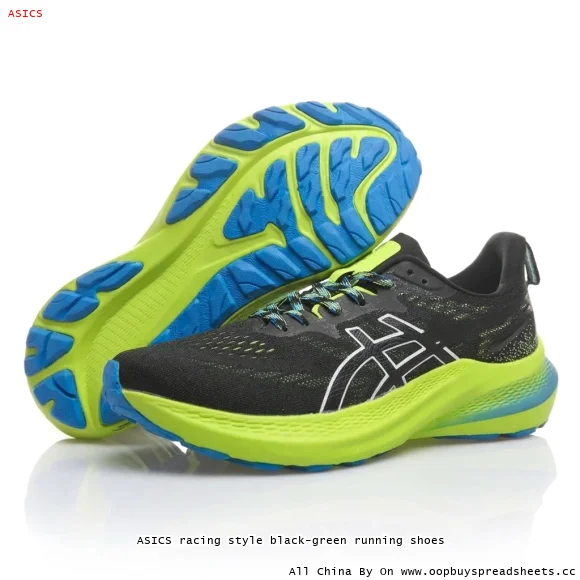 ASICS racing style black-green running shoes