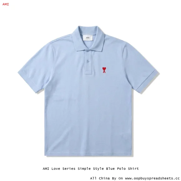 AMI Love Series Simple Style Blue Polo Shirt