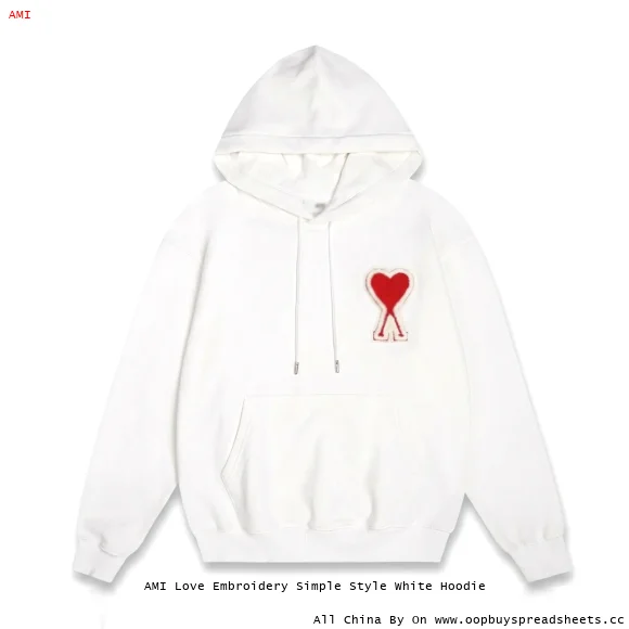 AMI Love Embroidery Simple Style White Hoodie