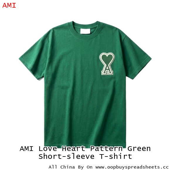 AMI Love Heart Pattern Green Short-sleeve T-shirt