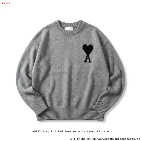 AMIRI Grey Knitted Sweater with Heart Pattern