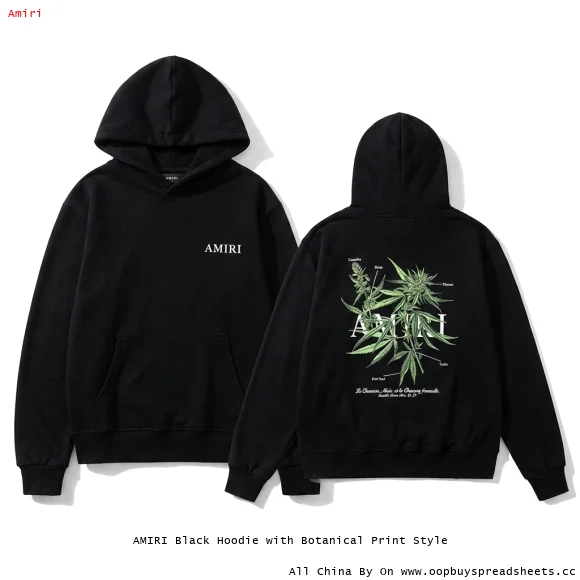 AMIRI Black Hoodie with Botanical Print Style