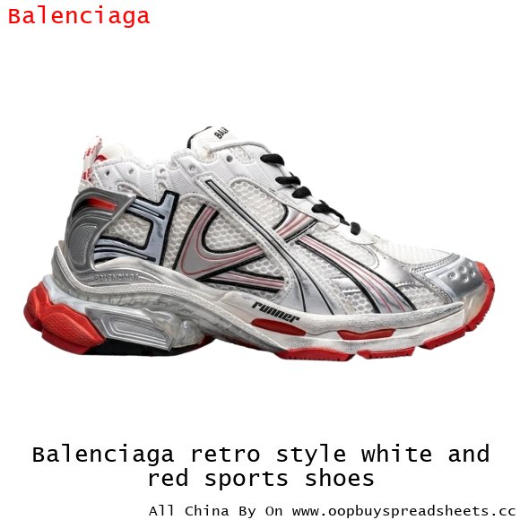 Balenciaga retro style white and red sports shoes