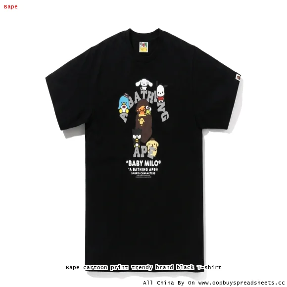 Bape cartoon print trendy brand black T-shirt