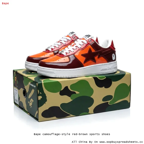 Bape camouflage-style red-brown sports shoes