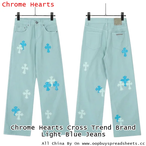 Chrome Hearts Cross Trend Brand Light Blue Jeans