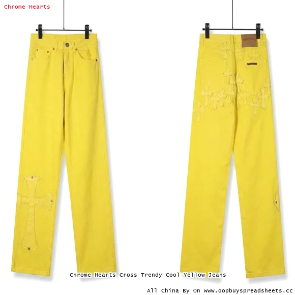 Chrome Hearts Cross Trendy Cool Yellow Jeans