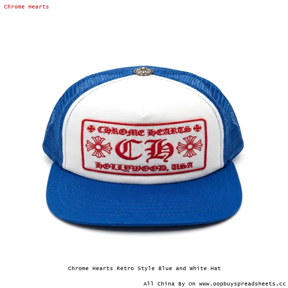 Chrome Hearts Retro Style Blue and White Hat