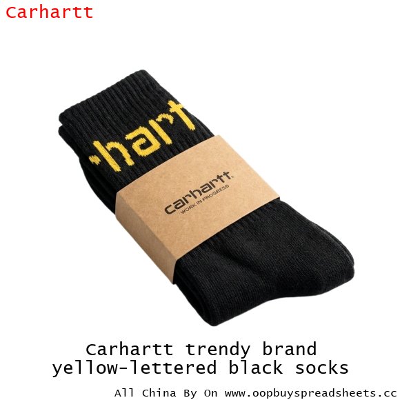 Carhartt trendy brand yellow-lettered black socks