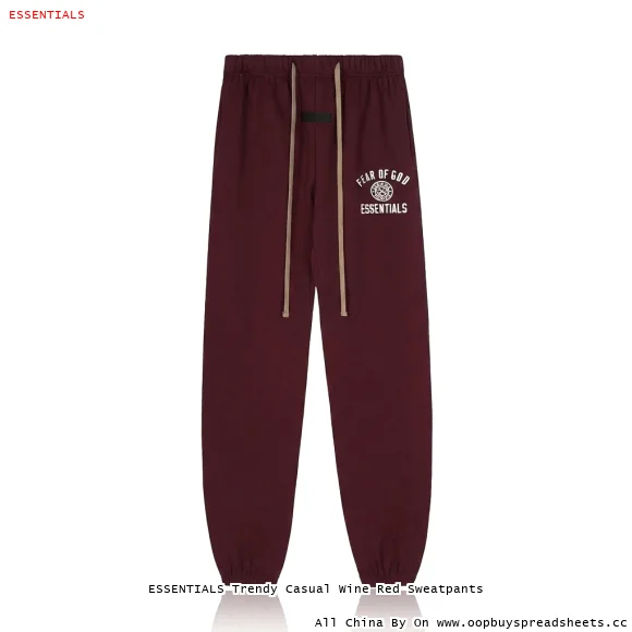 ESSENTIALS Trendy Casual Wine Red Sweatpants