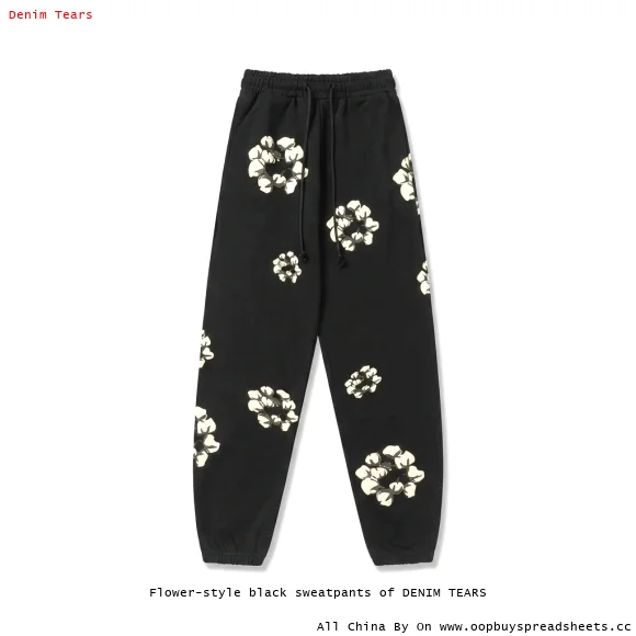 Flower-style black sweatpants of DENIM TEARS