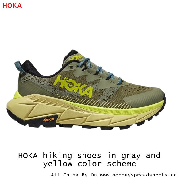 HOKA hiking shoes in gray and yellow color scheme