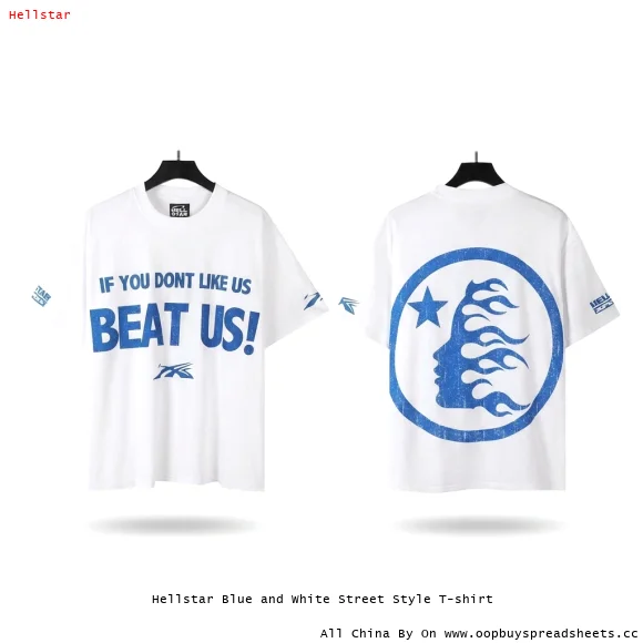 Hellstar Blue and White Street Style T-shirt