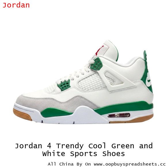 Jordan 4 Trendy Cool Green and White Sports Shoes