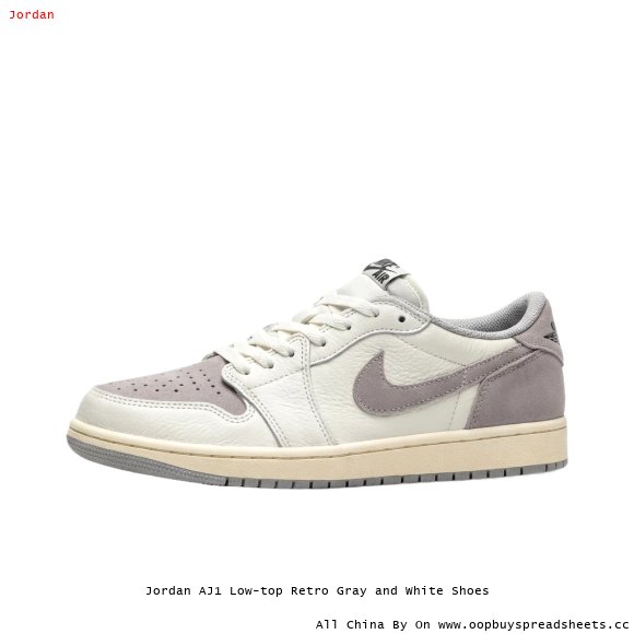 Jordan AJ1 Low-top Retro Gray and White Shoes