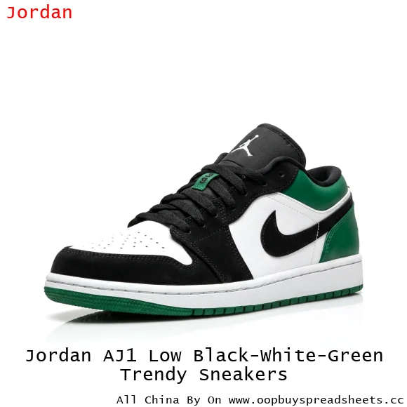Jordan AJ1 Low Black-White-Green Trendy Sneakers