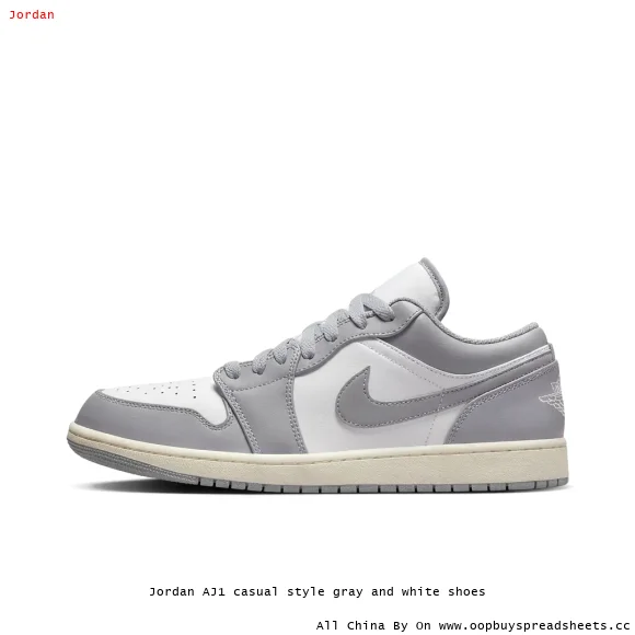 Jordan AJ1 casual style gray and white shoes
