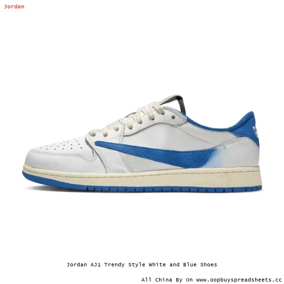Jordan AJ1 Trendy Style White and Blue Shoes