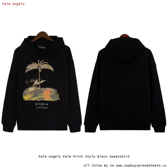 Palm Angels Palm Print Style Black Sweatshirt