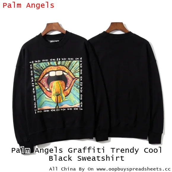 Palm Angels Graffiti Trendy Cool Black Sweatshirt