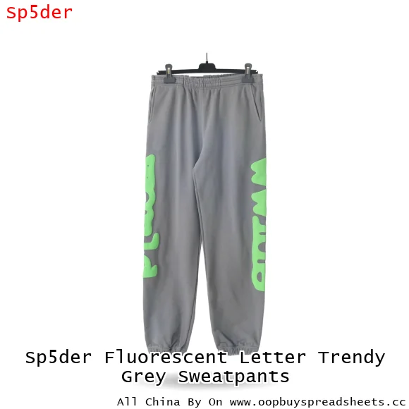 Sp5der Fluorescent Letter Trendy Grey Sweatpants