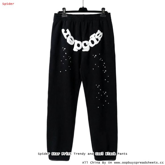 Sp5der Star Print Trendy and Cool Black Pants
