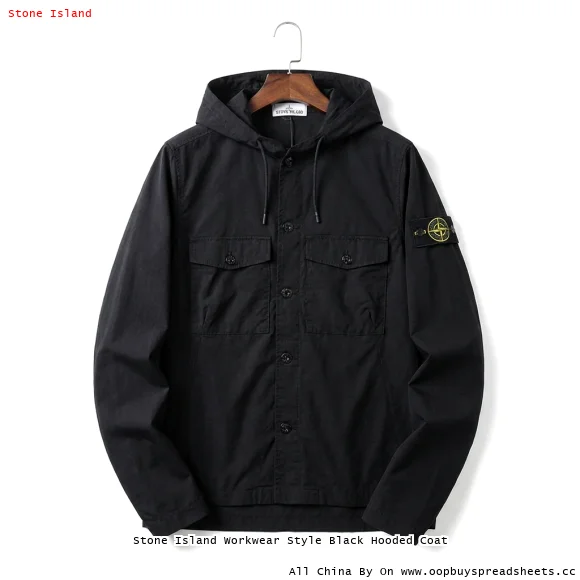 Stone Island Workwear Style Black Hooded Coat