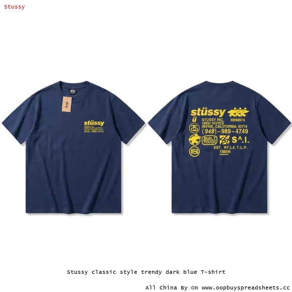 Stussy classic style trendy dark blue T-shirt