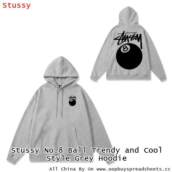 Stussy No.8 Ball Trendy and Cool Style Grey Hoodie