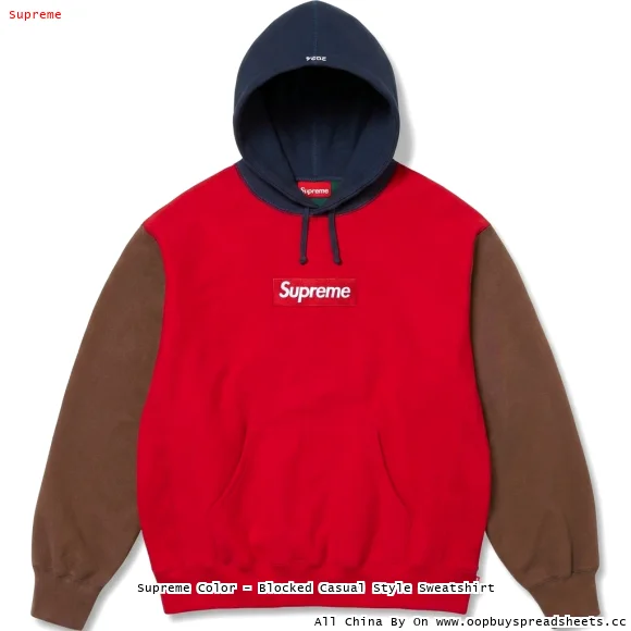 Supreme Color - Blocked Casual Style Sweatshirt