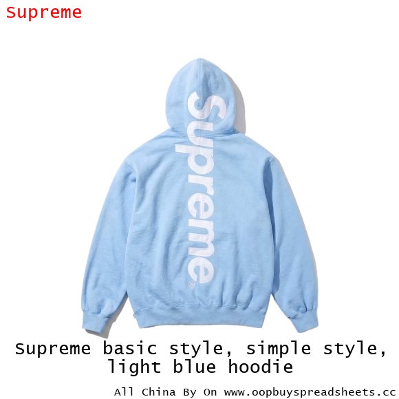 Supreme basic style, simple style, light blue hoodie