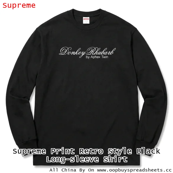 Supreme Print Retro Style Black Long-sleeve Shirt