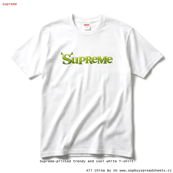 Supreme-printed trendy and cool white T-shirt